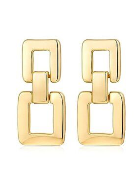 Gold Color Geometric Drop Dangle Earrings for Women Brushed Link Square